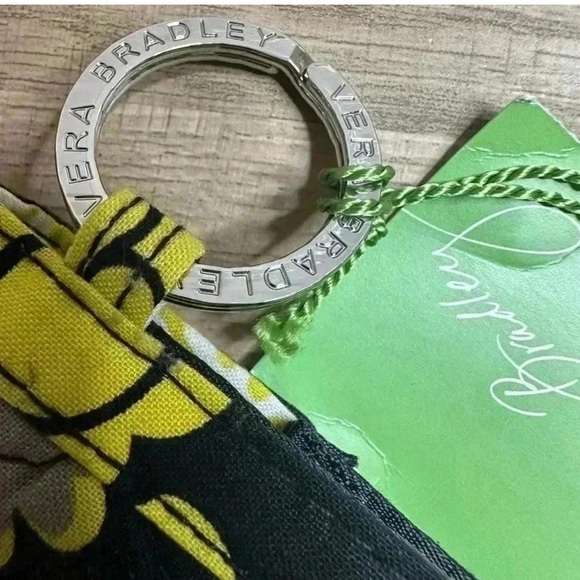 VERA BRADLEY Quick Swipe ID Case Key Ring Baroque Black Yellow Floral - Picture 3 of 4